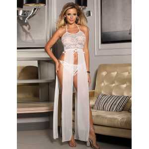 Elegant White Hollow Out Lace Sexy Gown