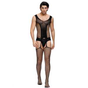 Bold Cutout Pothole Black Bodystockings For Men