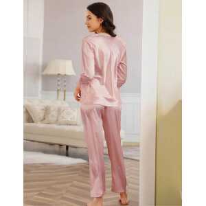 High Quality Long Sleeve Silk Pajama Set Two Piece Set