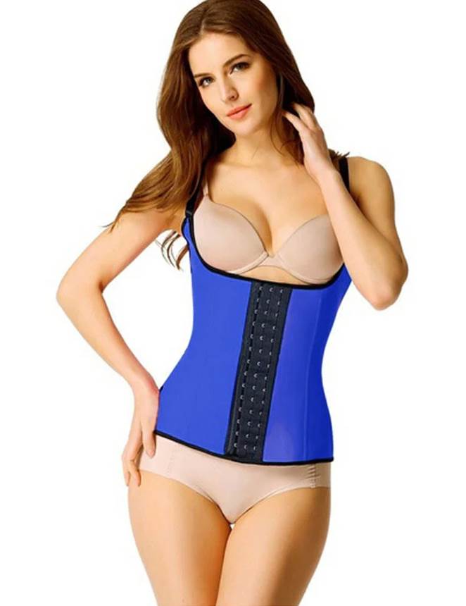 Blue 4 Steel Boned Latex Waist Trainer Vest