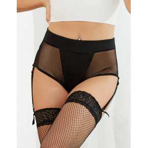 High Waist Side Black Garter Fishnet Panty