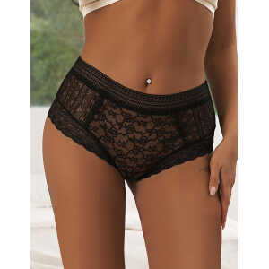 Black High Quality Floral Lace Sexy High Waist Perspective Panty