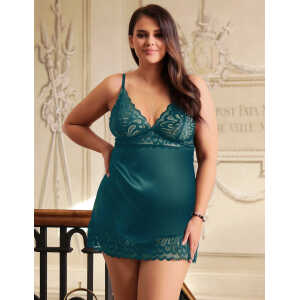 Green Lace Floral Back Closure with Hook and Eye Sexy Babydoll