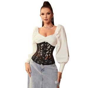 14 Pieces Plastic Bones Grid Corsets With Panties