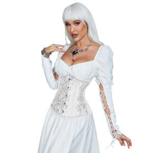 14 Pieces Plastic Bones White Strapless Lace Corset Top with Panty