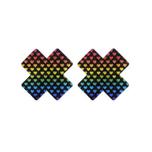 Cross Shape Nipple Covers With Colorful Hearts