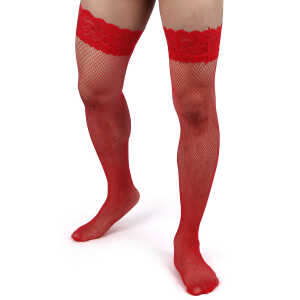 Red Men's Sexy Fishnet Stockings