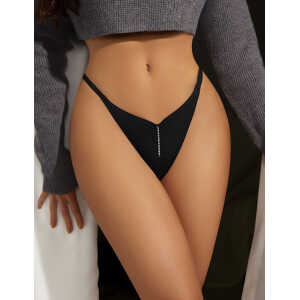 Black Sexy Women Seamless Panty With Shining Chain Pleated Design