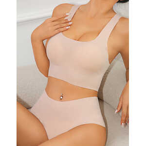 Nude Color Wireless Removable Breast Pads Seamless Bra Set
