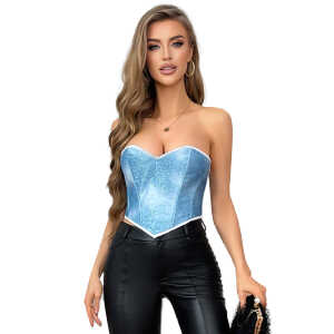 12 Pieces Plastic Bones Blue Tie-dye Palace Style Zipper Lace Up Corset