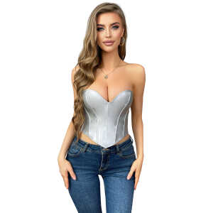12 Pieces Plastic Bones Silver  Imitation Leather  Zipper Lace Up Corset