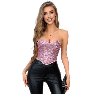 15 Pieces Plastic Bones Pink  Sequined Palace Style Lace Up Corset