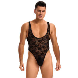 Black Men Sexy Low Cut Lace Bodysuit