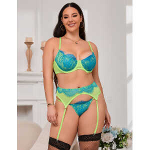 Green Spliced Eyelash Lace Bra Set