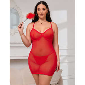 Red Sexy Mesh Strappy Lingerie With A Lace-Up Back