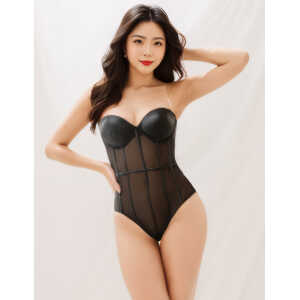 One Piece Metal Strap See Through Underwire Bodysuit