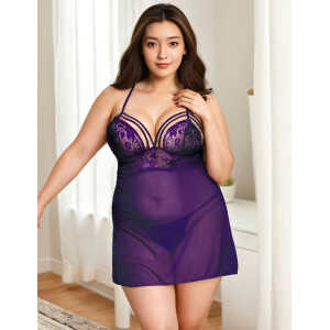 Plus Size Purple Springtime Babydoll Set