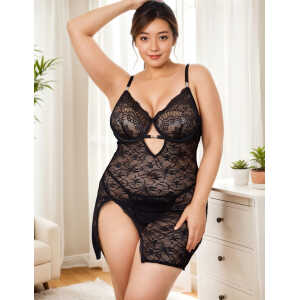 Black Lace With Underwire Adjustable Straps Babydoll