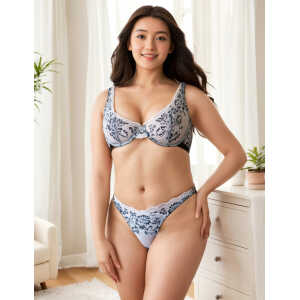 Black Floral Lace Underwire  White Bra Set