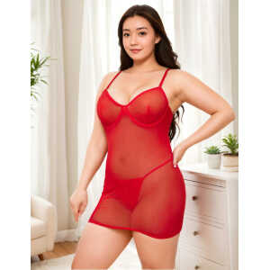 Red Sexy Mesh Strappy Lingerie With A Lace-Up Back