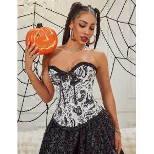 12 Pieces Plastic Bones Black Sexy Skull Print Lace Up Halloween Corset