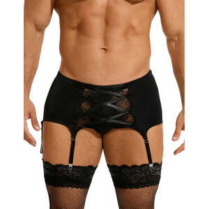 Black Swimming Cloth Lace Strap Men's Garter Panty