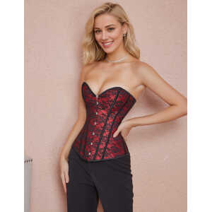 Red off Shoulder 12 Pieces Plastic Bones Corsets With Panties