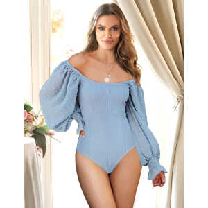 One-piece Blue Off Shoulder Long Sleeve Fashion Bodysuit