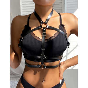 Black Leather Chest Harness Straps